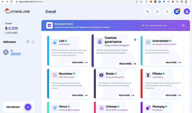 Citadel one extensions dashboard