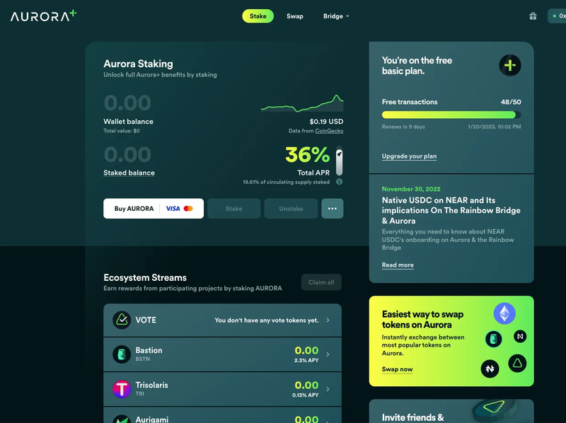 Aurora Plus stake interface