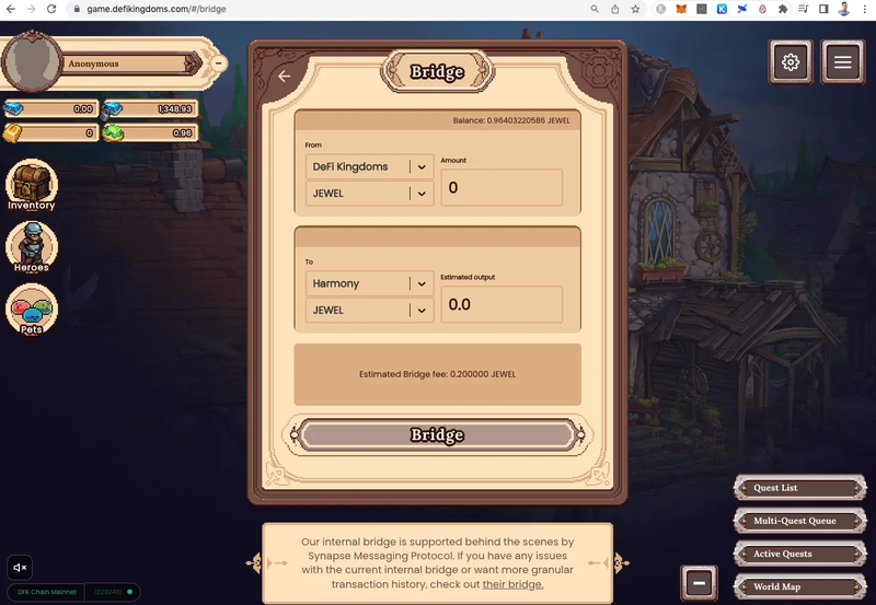 DeFi Kingdoms bridge interface