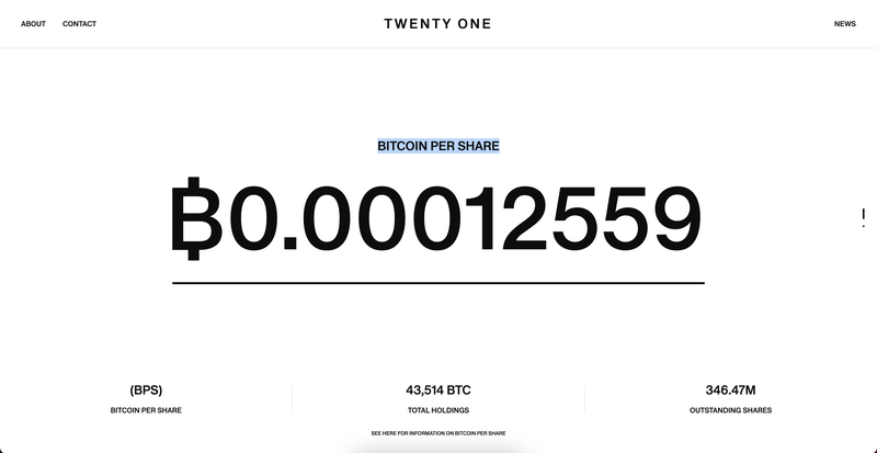 Twenty One Capital Landing Page Screenshot