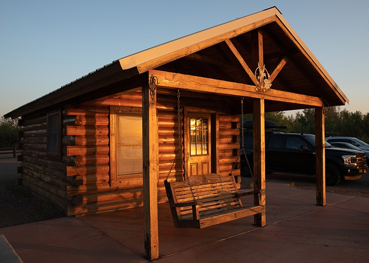 The sun sets at Hummingbird cabin on Roper Lake State Park.