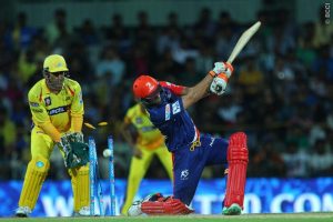 Nathan Coulter-Nile of the Delhi Daredevils is bowled by Ravichandran Ashwin of the Chennai Superkings during match 2 of the Pepsi IPL 2015 (Indian Premier League) between The Chennai Superkings and The Delhi Daredevils held at the M. A. Chidambaram Stadium, Chennai Stadium in Chennai, India on the 9th April 2015. Photo by: Ron Gaunt, IPL.