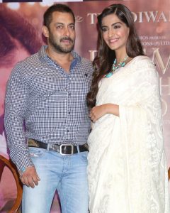 New Delhi: Actors Salman Khan and Sonam Kapoor during a press conference organised to promote his upcoming film `Prem Ratan Dhan Payo` in New Delhi on Nov. 4, 2015. (Photo: Amlan Paliwal/IANS)