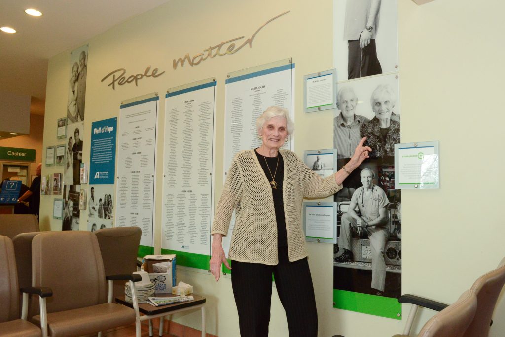 Ellen Kennett, Founding member of the Hospital Auxiliary in the lobby of the current Peace Arch Hospital.