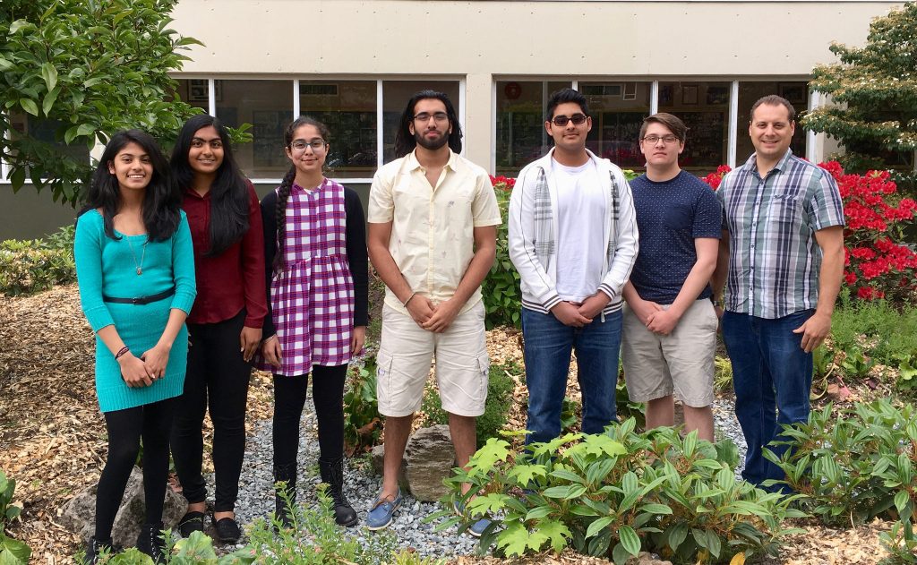 Left to right: Khushi Bimbrahw, Parvin Malhi, Abnash Bassi, Sarvan Gill , Pranav Agnihotri, Dryden Wiebe, Mr. Iachetta