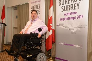 Kent Hehr, Veterans Affairs Minister and Associate Minister of National Defense announces opening of Surrey Service Centre for May 2017.