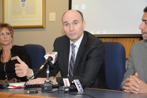 From left, Marlyn Graziano, Kwantlen Polytechnic University,  Hon. Jean-Yves Duclos and Sukh Dhaliwal, MP Surrey Newton at the pre-budget press conference at Kwantlen Polytechic University.