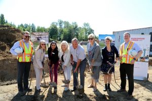 L to R: Scott Groves, Manager, Civic Facilities Division, City of surrey; Laurie Cavan, General Manager, Parks, Recreation & Culture, City of Surrey; Surinder Bhogal, Chief Librarian, Surrey Libraries;  Karen Reid Sidhu, Chair, Library Board; Dave Woods, Acting Mayor, City of Surrey; Mary Martin, Councillor, City of Surrey; Ayla Collins, Vancouver Program Manager, Passive House Canada Vincent Lalonde, City Manager, City of Surrey. 