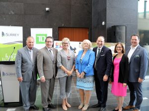 L to R: Dave Woods, Acting Mayor; Mike Starchuk, City Councillor; Mary Martin, City Councillor; Vera LeFranc, City Councillor; Mauro Manzi, TD Bank; Judy Villeneuve, City Councillor and Bill Cunningham, TD Bank. 