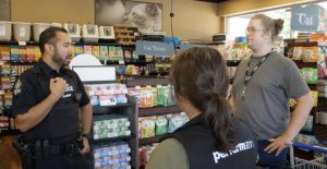 Cst. John Jasmins visits a North Delta business.