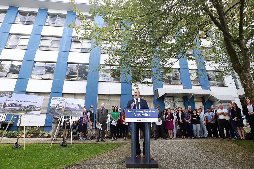 Premier John Horgan announces the province of B.C. is committing $1.3 billion upgrading and redeveloping Burnaby hospital at a press conference today in Burnaby