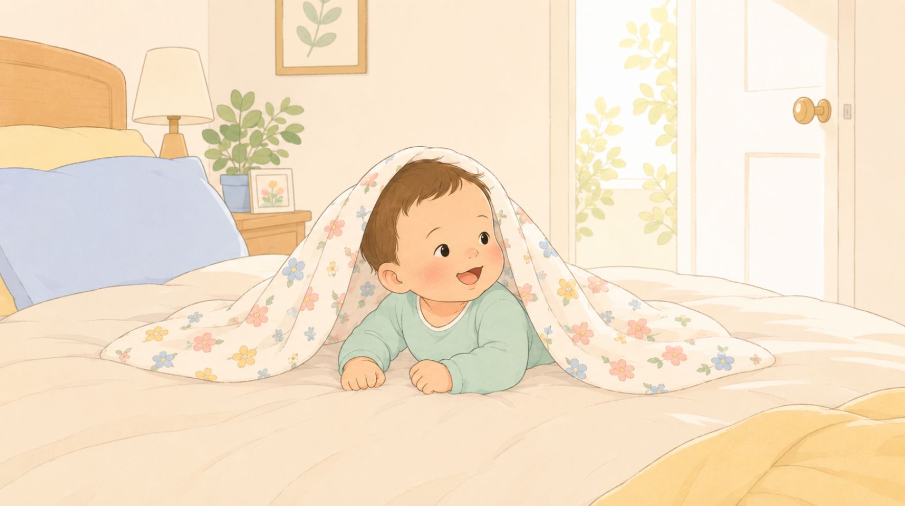 A baby of 3 months head covered with a blanket posing a safety risk as per AAP Safe Sleep Guidelines 2022