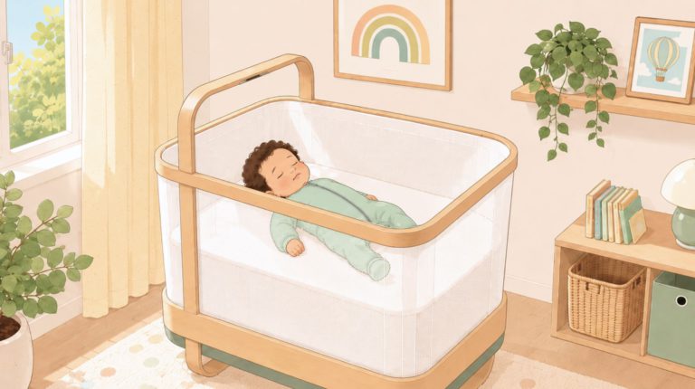 Baby sleeping soundly in Cradlewise smart crib