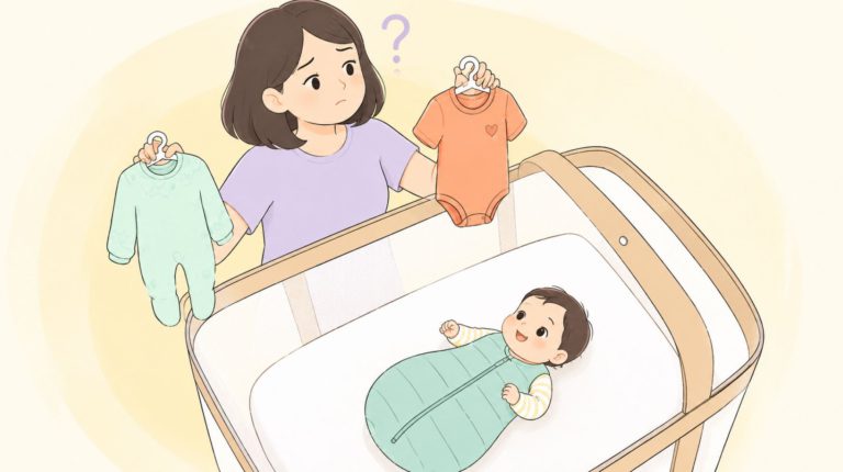 A mother wondering about her baby in a TOG sleep sack