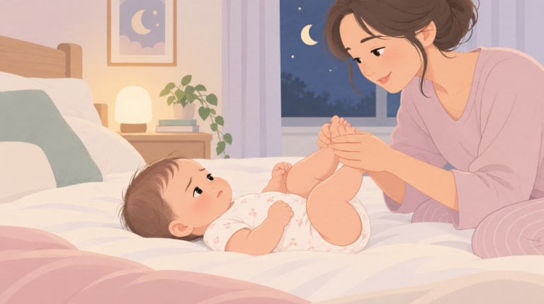Mom bicycling the legs of her baby to soothe baby colic
