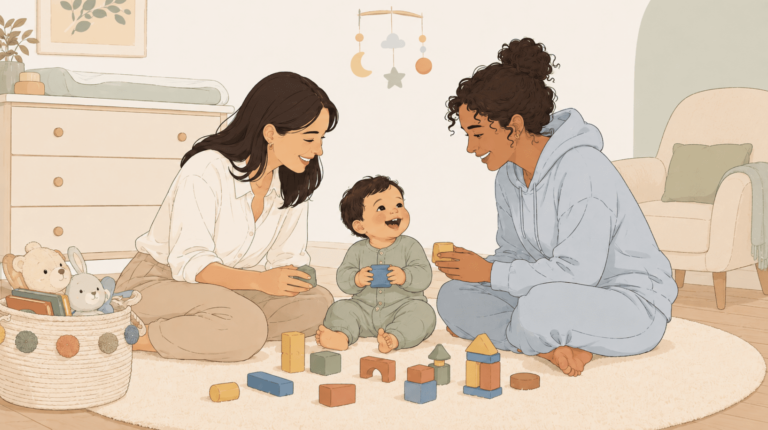 8 month old baby playing with blocks