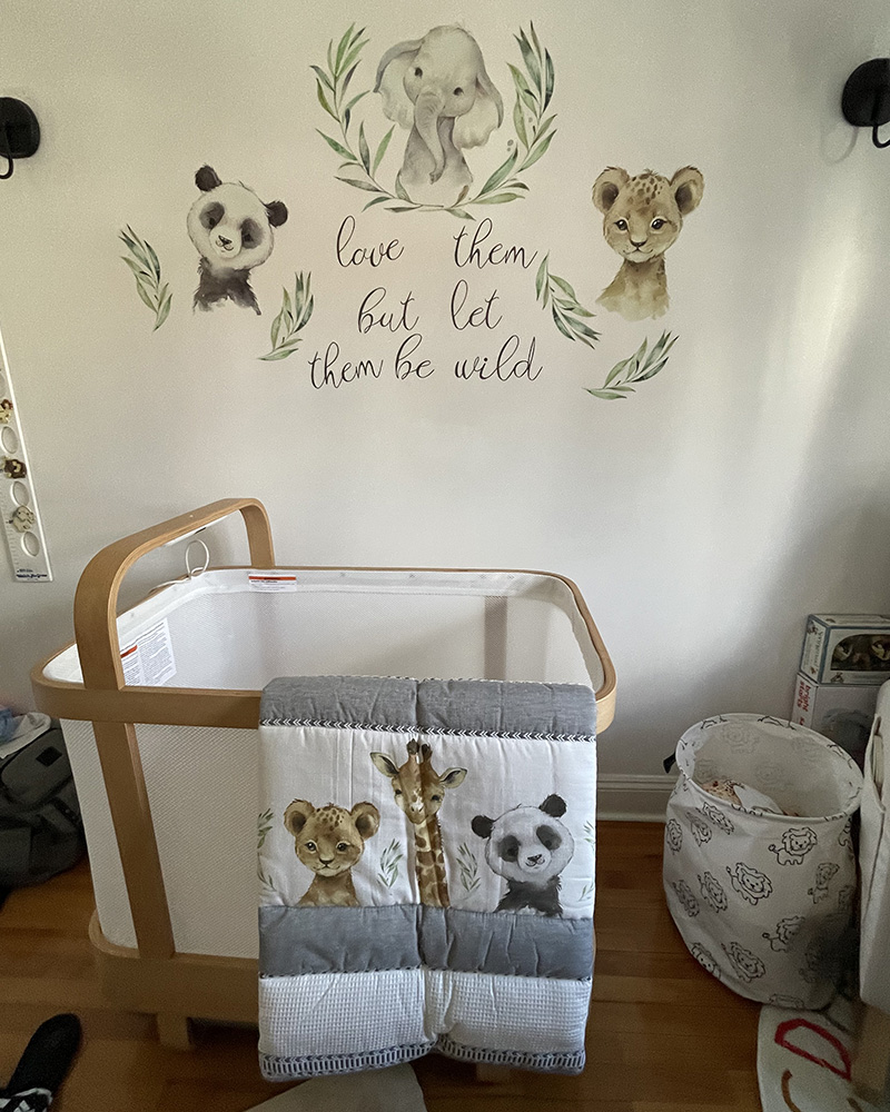 The Cradlewise smart crib in a safari themed baby nursery