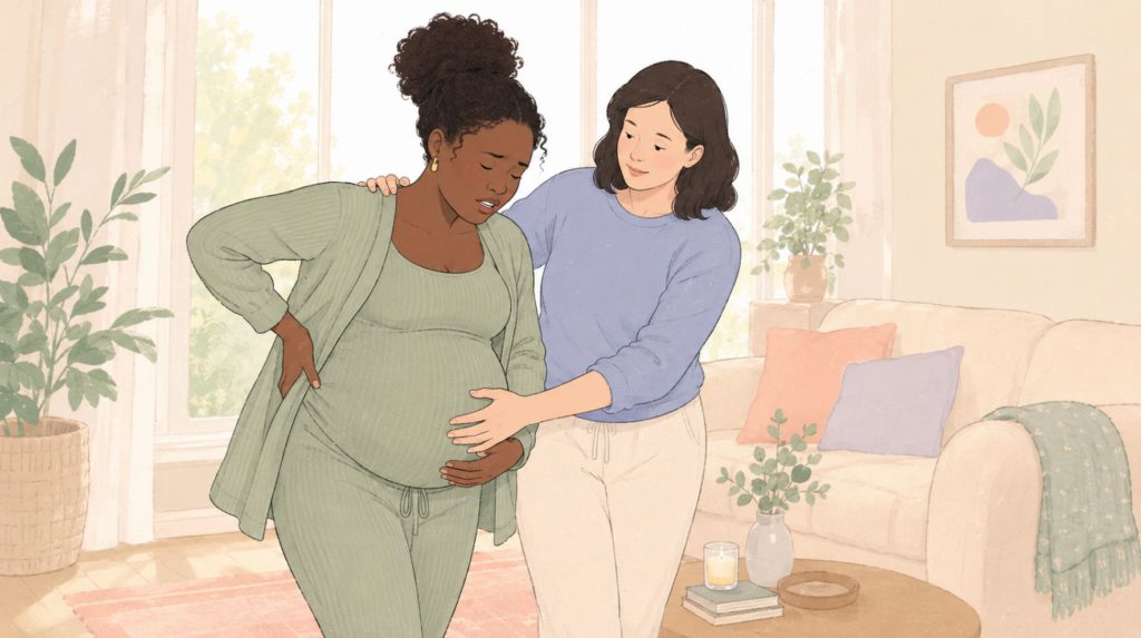 A woman having contractions and wondering about weird signs of labor
