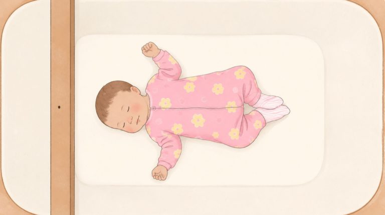 Baby sleeping in a crib safely as per the 12 safe sleep guidelines by AAP