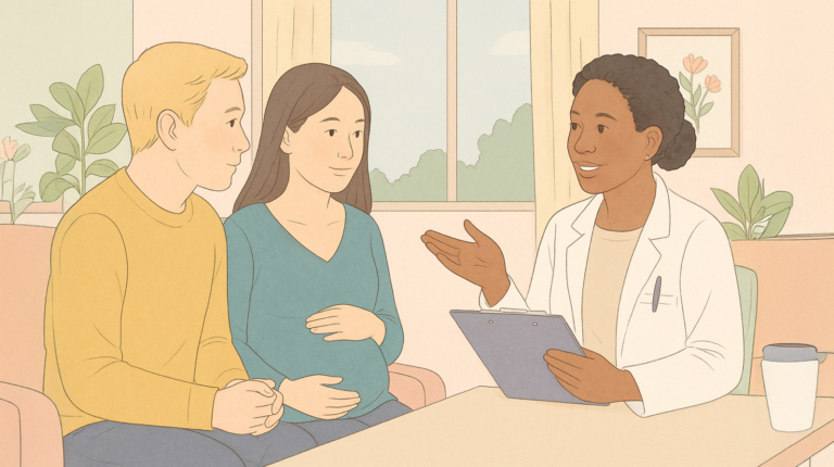 A doctor talking to a woman