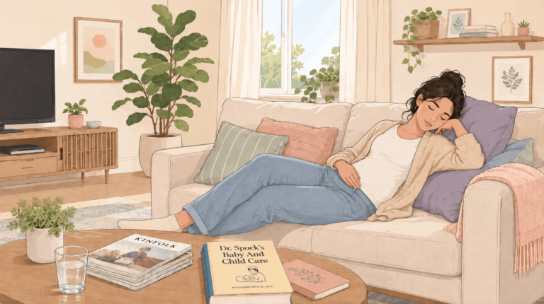 A pregnant woman in her first trimester napping in the day due to her first-trimester exhaustion