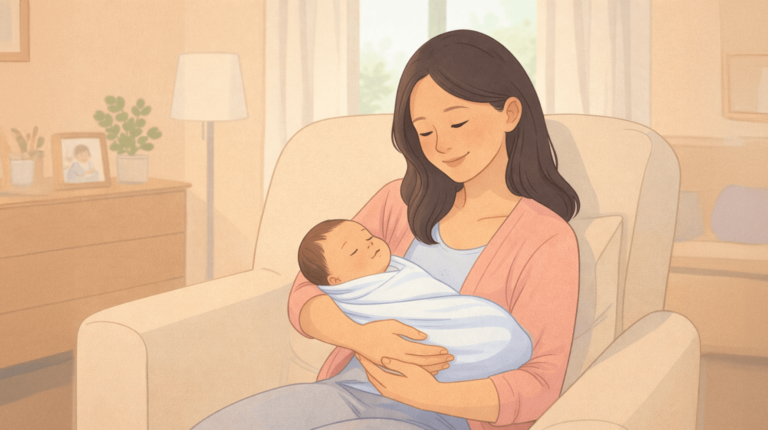 New mom cradling her newborn baby