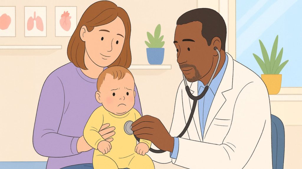 infant botulism baby mum at doctor's clinic