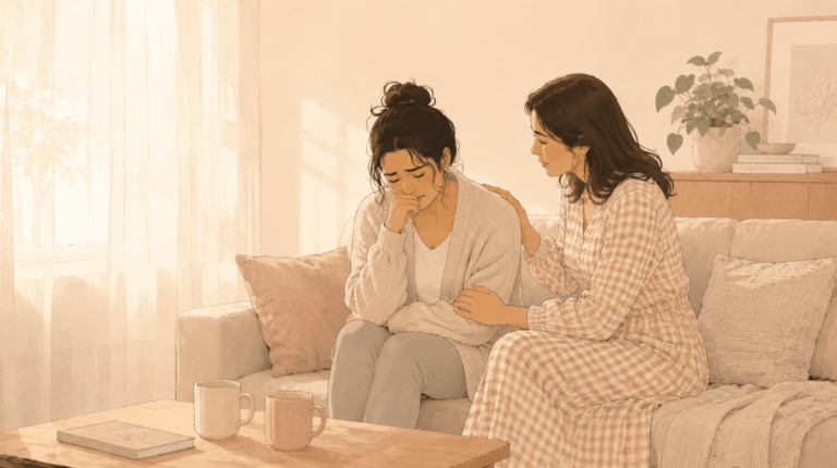 A friend consoling another friend who is going through a difficult fertility journey