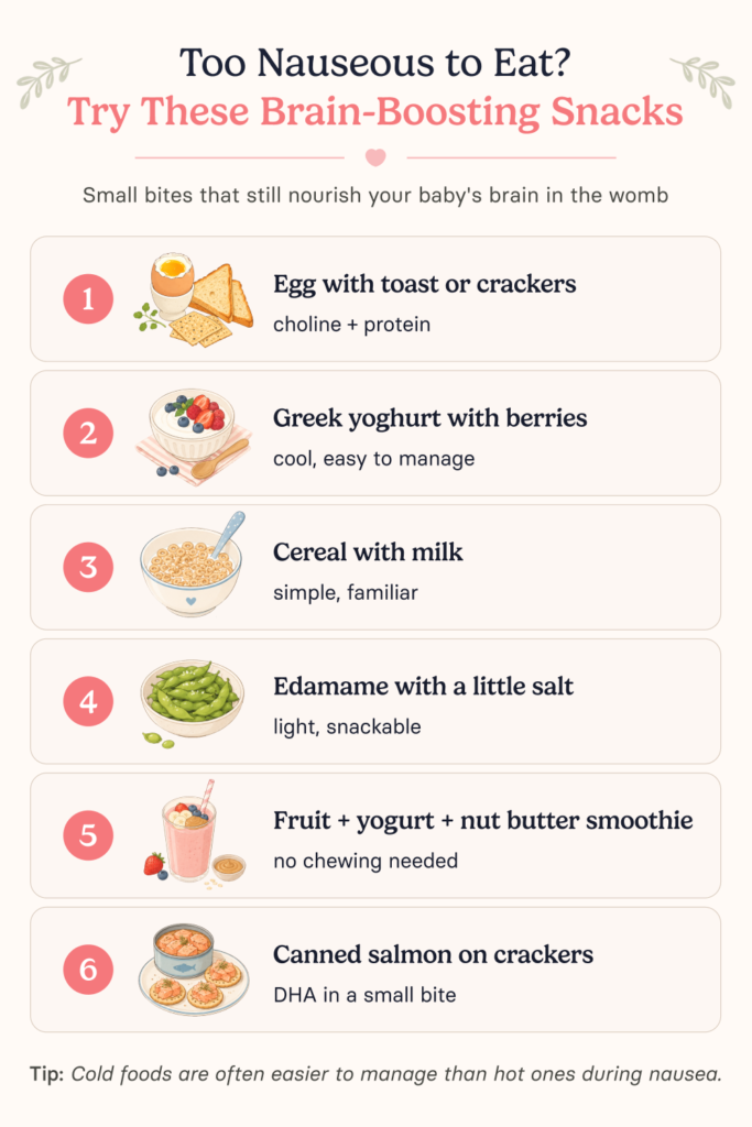 Graphic on brain boosting snack combinations for when nausea or low appetite hits