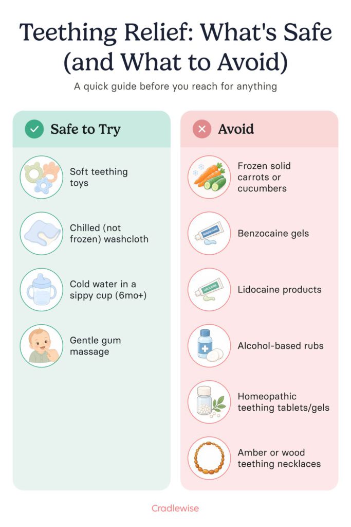 A quick guide for parents on teething relief tips, on what's safe to try and what to avoid with their babies.