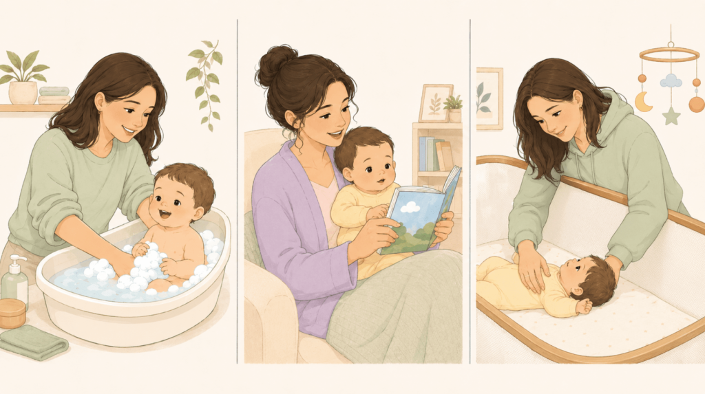Bed time routine for a 8 month old baby to support sleep