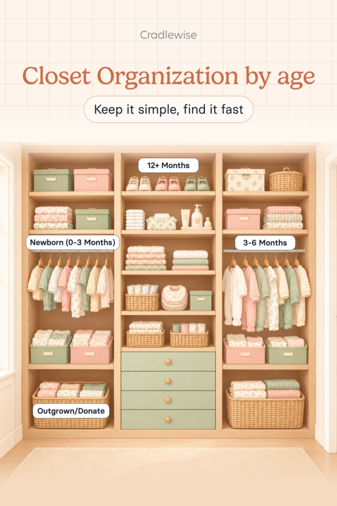 Graphic showing closet organization by baby's age 