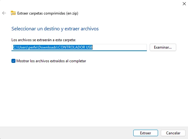 Seleccionar un destino y extraer archivos