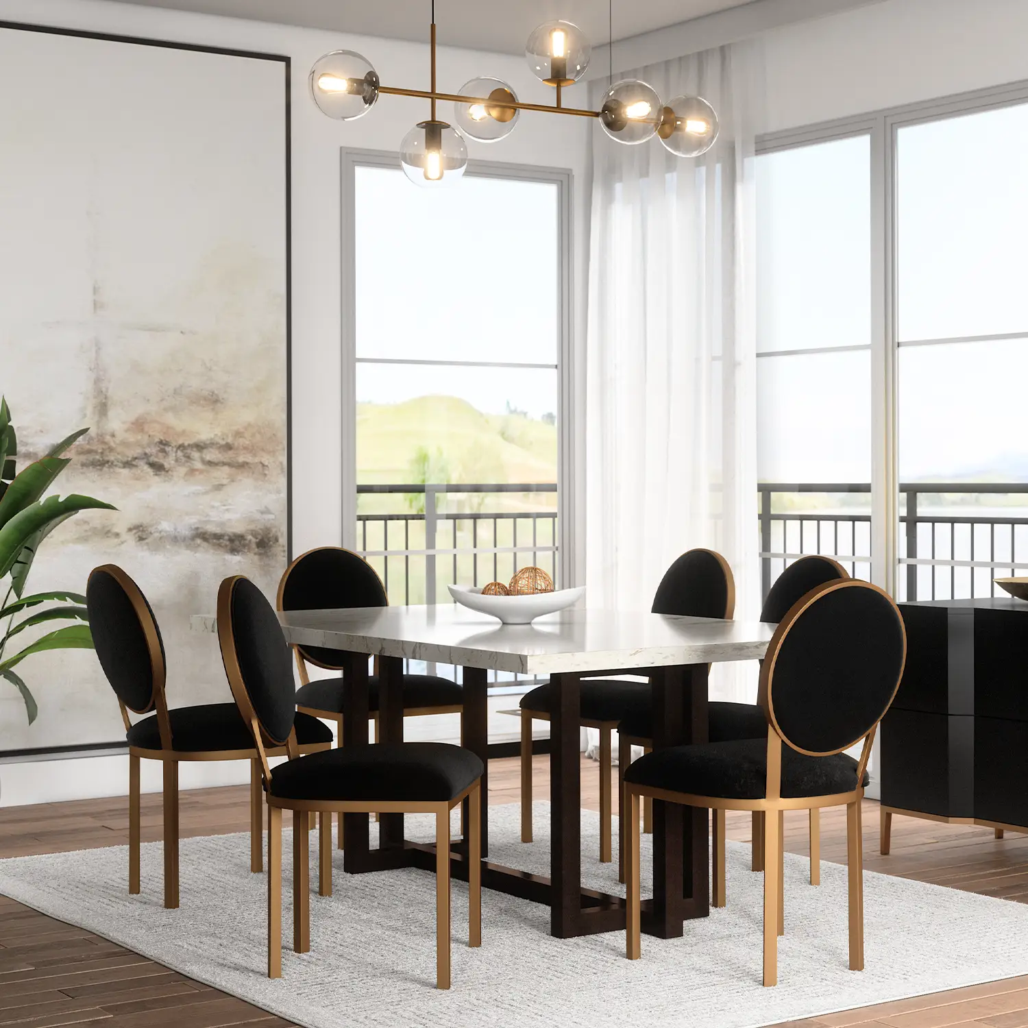 Marquise Chair shown in Opaque Copper Finish with Black Velvet Performance Fabric.
