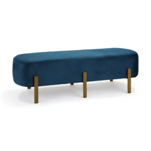 Alexa Bench shown in Opaque Gold Finish with Laguna Blue Velvet Fabric.