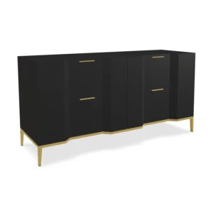 Arya Dresser shown in Black Denim wood finish with Opaque Gold finish for the hardware.