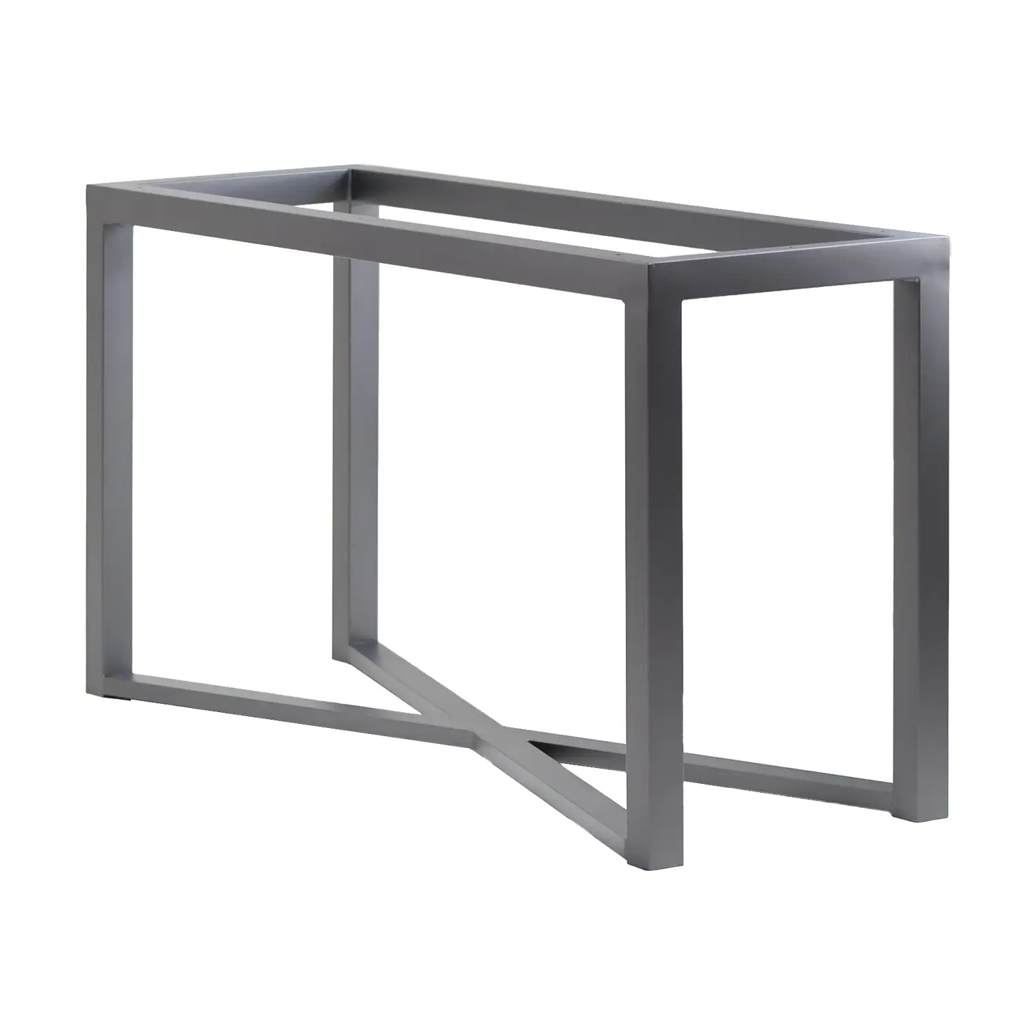 Emerson Metal Table Base shown in Opaque Light Silver finish. Shown in an angle view.