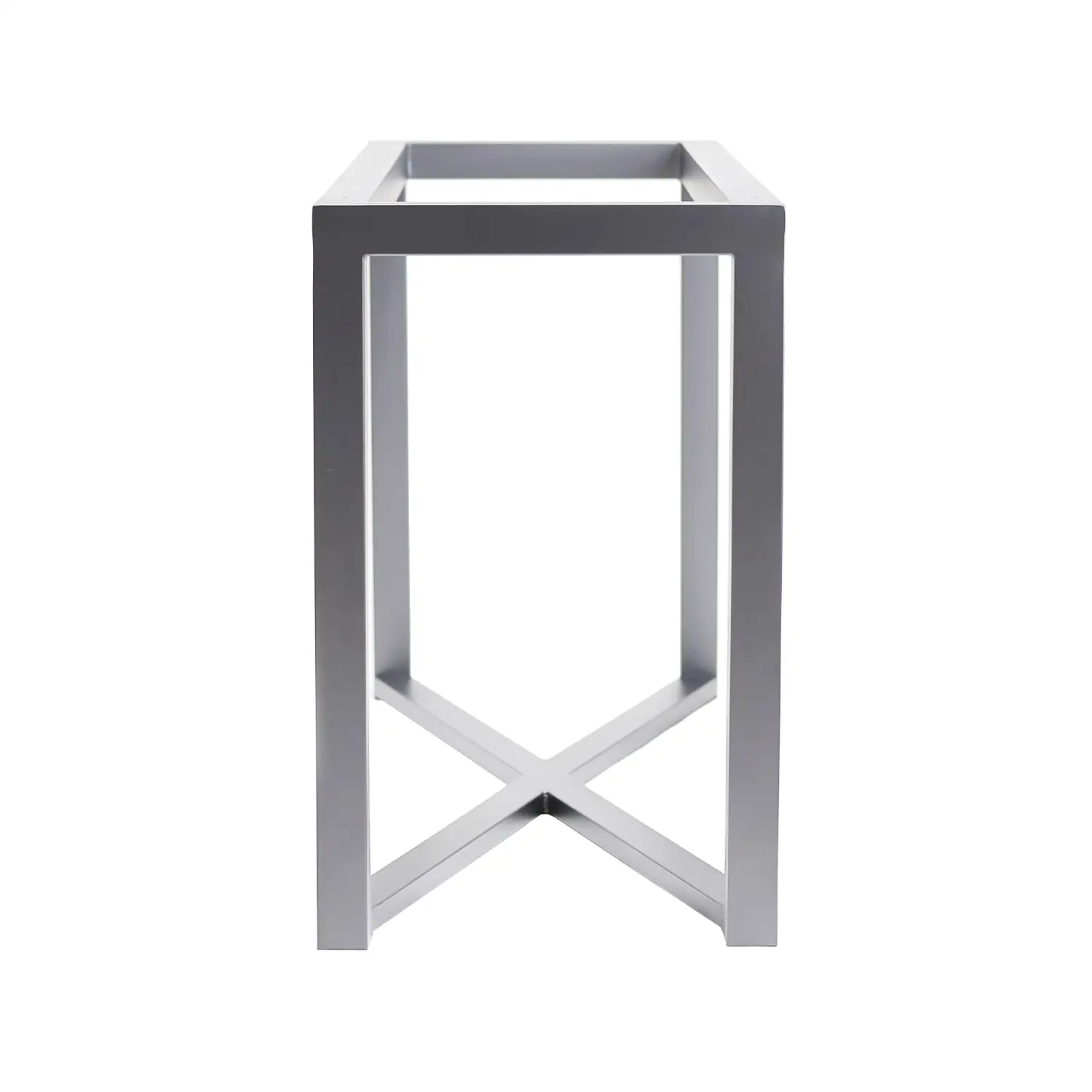 Emerson Metal Table Base shown in Opaque Light Silver finish. Shown in a front view.