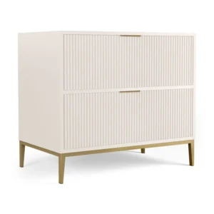 Nova Nightstand shown in Vanilla Bean Wood Finish with Opaque Gold Finish on the hardware.
