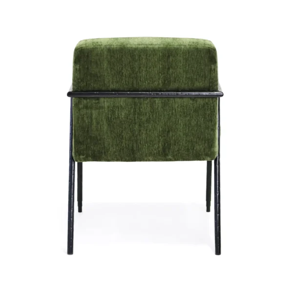 Royce Chair Hand Hammered Black Finish Forest Green Fabric. Back view.
