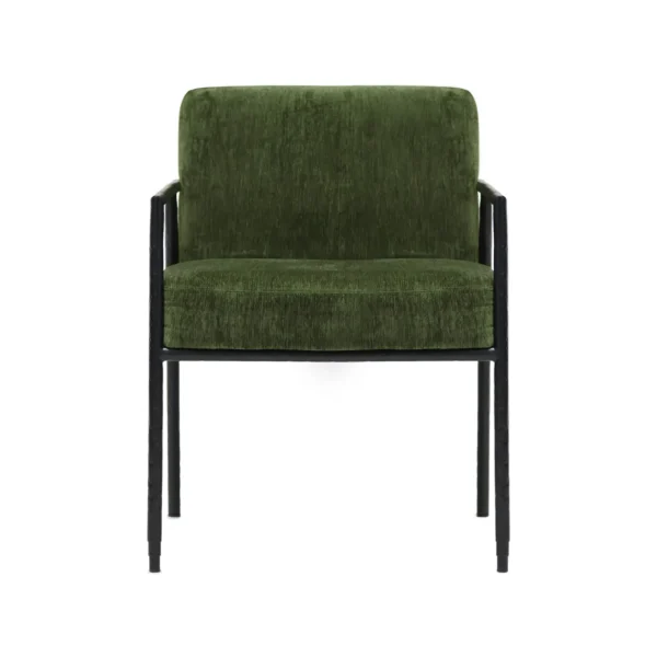 Royce Chair Hand Hammered Black Finish Forest Green Fabric. Front view.