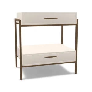 Toki Nightstand shown in Vanilla Bean Wood Finish with Opaque Copper Finish for the hardware.