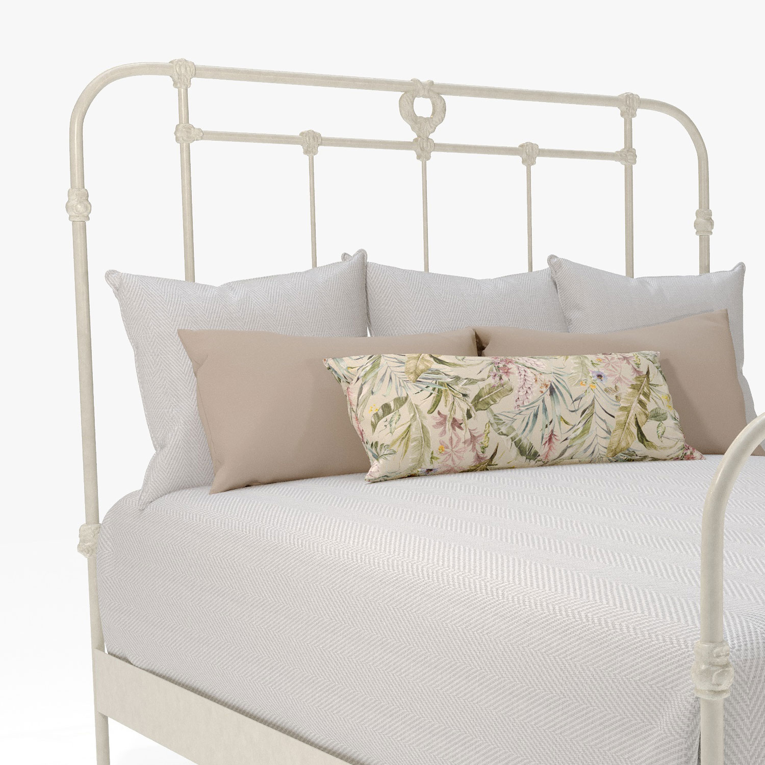 Wellington 1057 Headboard closeup shown in Rustic Ivory Finish.