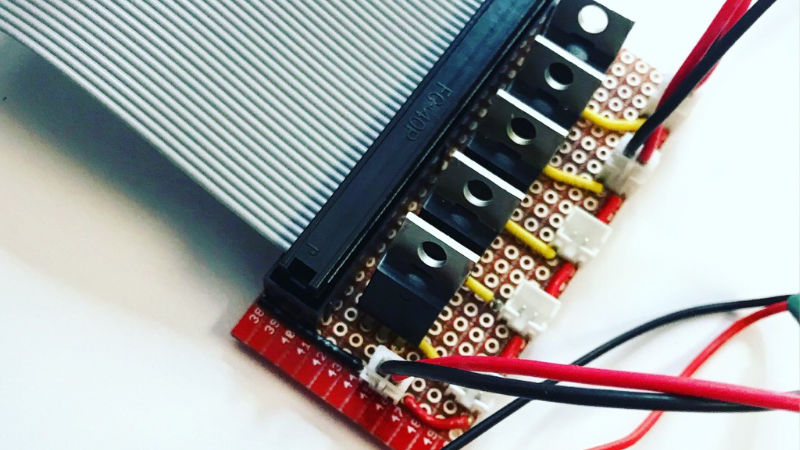 home made circuit board with colorful wires