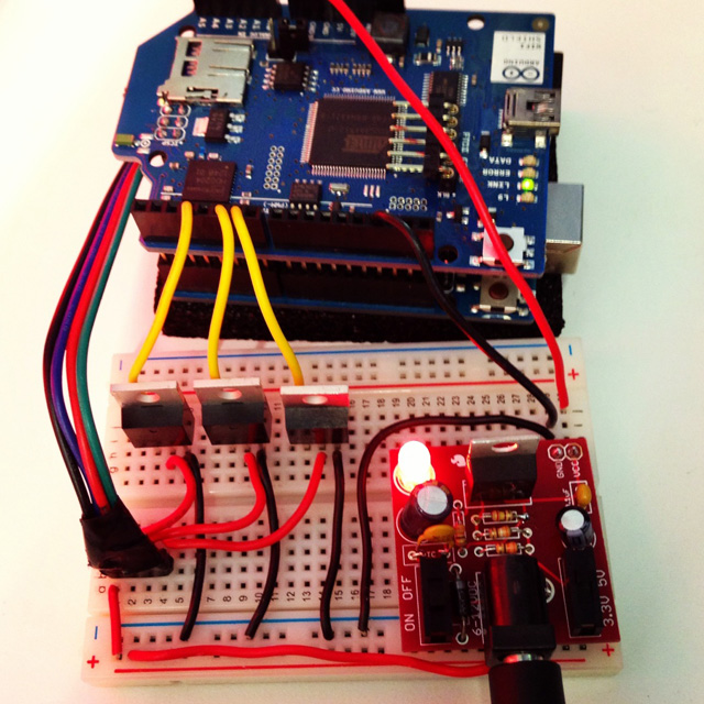 Arduino and protoboard with wires connected