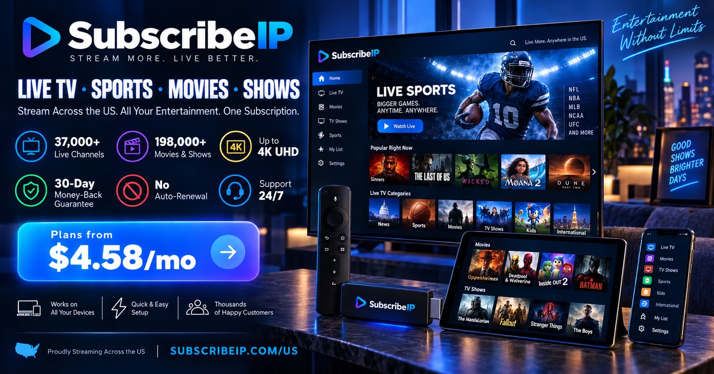 Put together the three things IPTV needs in a UK home: steady broadband, a compatible device and an active plan.