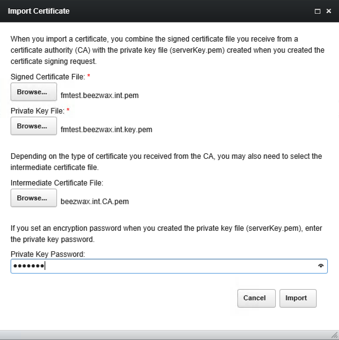 Importing certificates into FMS