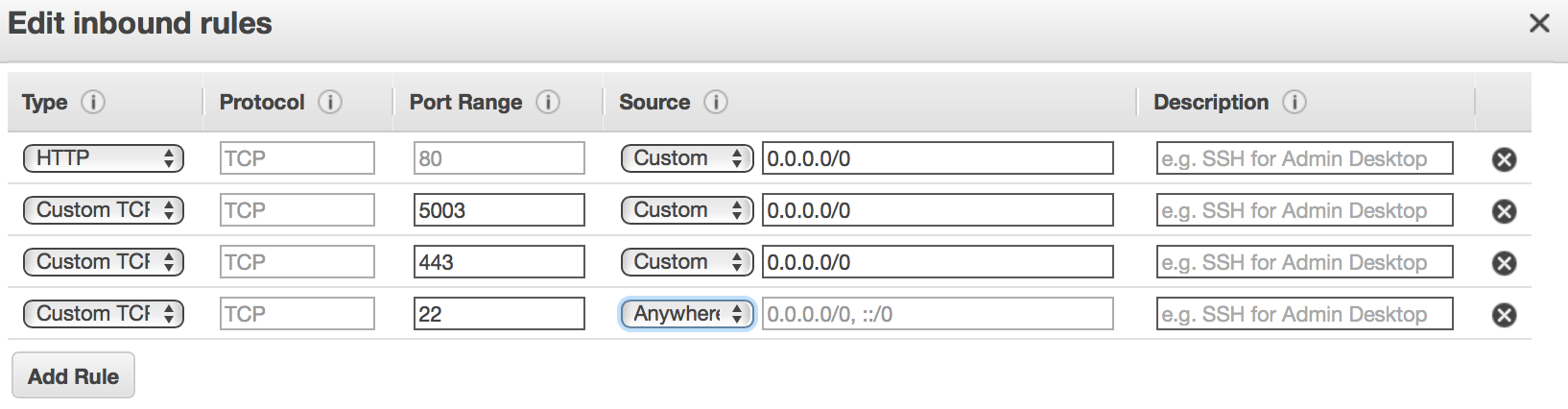 editing AWS security group