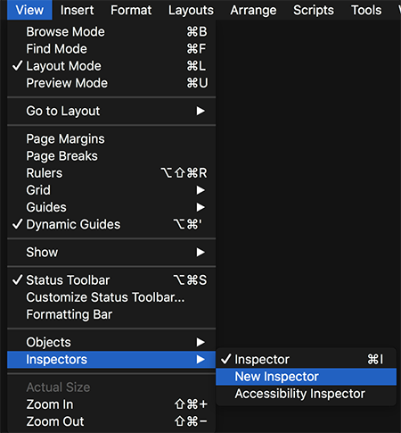 add Inspector palette