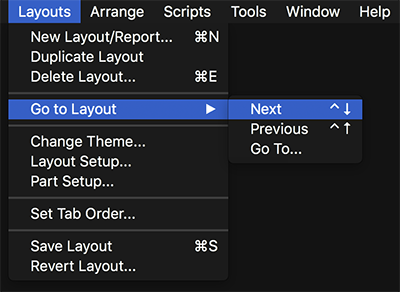 menu for Next and Previous layouts